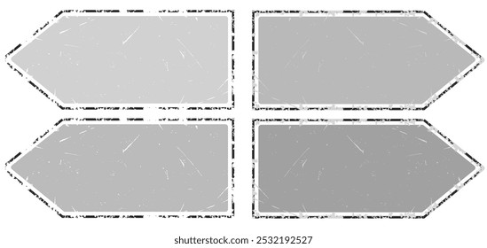 Winter poster set or signs. Snow backdrops or winter background collection. Four blank arrow shaped frames are pointing right with copy space on a white background