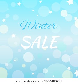 Winter poster for your sales. Background in blue with circles and stars.