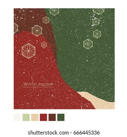 Winter poster,background,banner greeting card, template cover in Japanese pattern style. Christmas concept graphic design.