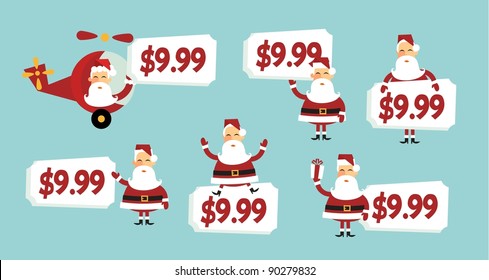 Winter price tags with cute vector santa