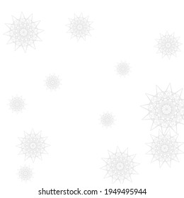 Winter Print Silver Mystery Composition. Monochrome Sharp White Chaotic Mandala Design Pic. Ice Innocent Frost Luxury New Year Sky Wallpaper. Cold Stars Grey Christmas Snowflakes Pattern.