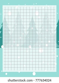 Winter printable page for notebook. Printable page for organiser, planner, book and notebook. Christmas trees, forest and snow. Vector illustration. 