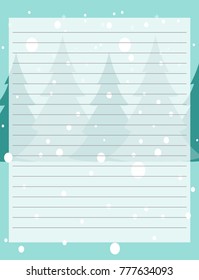 Winter printable page for notebook. Printable page for organiser, planner, book and notebook. Christmas trees, forest and snow. Vector illustration. 