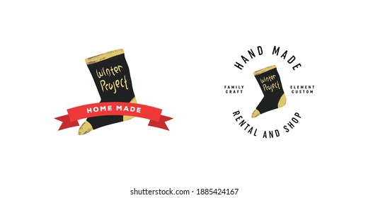winter project logo design with vintage and emblem styles. sock vintage logo. custom hand made vintage logo. 