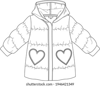 Winter Puff Jacket With Hood And Heart Shape Pockets