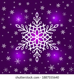 Fondo violeta de invierno con copos de nieve cayendo. Ilustración vectorial perfecta para decoración o impresión textil.