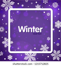 Winter purple background with frame and with snowflakes
