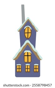 Winter purple house in the snow. Isolated vector illustration for your design