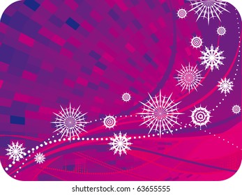 Winter purple vector background with snowflakes and waves