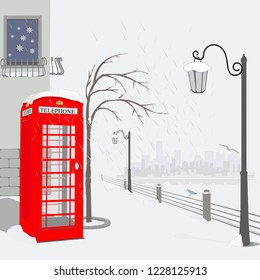 Winter Quay in London. Vector illustration.