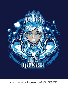 Winter Queen beautiful female character, ice crown vector isolated illustration set cartoon style colored