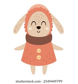 Winter rabbit clipart. Christmas animal clip art. Cute festive character. Hand draw vector illustration in flat style