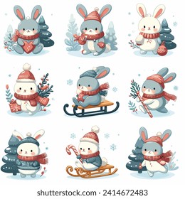 winter rabbit on a sled