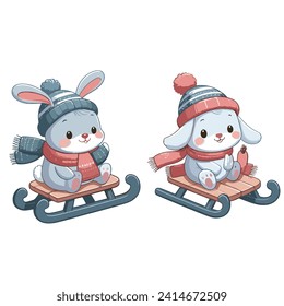 winter rabbit on a sled