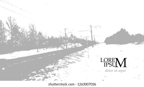 Winter railway. The landscape is snowy. Vector