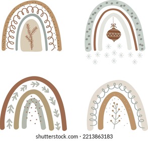 Barcos de invierno, ilustración vectorial de Navidad para diseño, impresión, patrón, aislado en fondo blanco