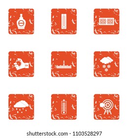 Winter record icons set. Grunge set of 9 winter record vector icons for web isolated on white background