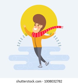 Winter recreation. Cartoon  guy skating, vector illustration 