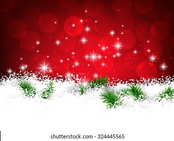 Fondo abstracto rojo invernal. La Navidad desenfocó la ilustración con copos de nieve. Banner vectorial con lugar para el texto. 