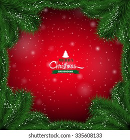 Fondo abstracto de color rojo invernal con ramas de abeto. Marco vectorial de Navidad