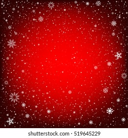 Winter red background with snow. Christmas and New Year backdrop