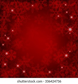 Winter Red Background With Snowflake