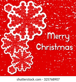 Winter red background with snowflakes, snowfall and text Merry Christmas. Vector illustration.