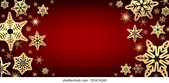 Winter red background with snowflakes. Vector paper illustration.