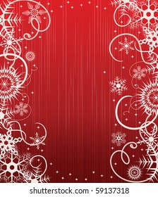 Winter red background with snowflakes. Vector illustration