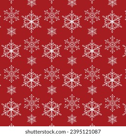 Winter red background with white snowflakes. Winter repeat pattern. Seamless pattern. Vector