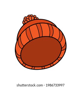 Winter red knitted hat with pompom color variation for coloring on a white background