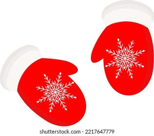 El invierno rojo se mezcla con copos de nieve. Ilustración vectorial de mitones con copos de nieve. Ilustración vectorial hecha a mano en estilo de caricatura. Moda de invierno. Accesorios de Navidad.