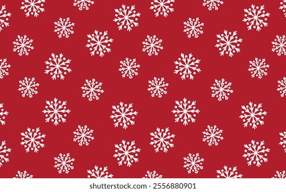 Winter red pattern. Snow falling. White snowflakes on a red background. Design graphic resource. Seamless background for packaging, gift paper printing on fabric