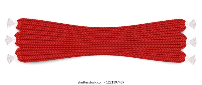 Winter red scarf. Knitted, wool winter clothing. Realistic style. Vector illustration on white background.