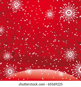 Winter red shine background with snowflakes