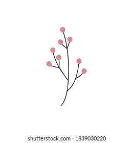 Winter Red Winterberry Plant hand drawn element illustration