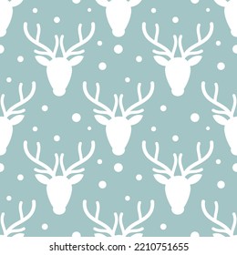 Winter reindeers and snow seamless pattern. Vector illustration.