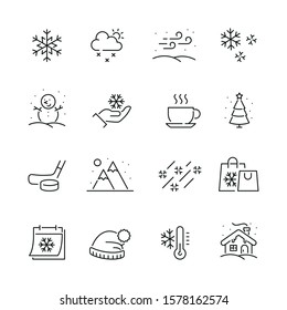 Winter related icons: thin vector icon set, black and white kit