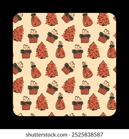 winter retro Christmas pattern pastel warm colors Christmas cover design