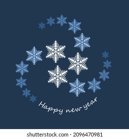 Winter rhythmic pattern of snowflakes. Optical illusion of volume