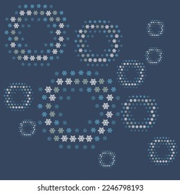 Winter rhythmic pattern with snowflakes. Optical illusion of volume. Decorative winter background. Luxury Christmas vector illustration. Surface texture, pattern for fabric, wrapping paper, wallpaper.