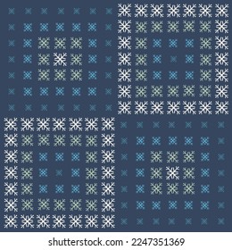 Winter rhythmic pattern with snowflakes. Optical illusion of volume. Decorative winter background. Luxury Christmas vector illustration. Surface texture, pattern for fabric, wrapping paper, wallpaper.