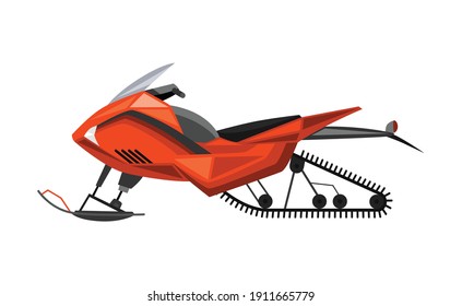 Winter ride on snowmobile. Motor sled, vehicle for extreme travelling on snow and ice, winter recreation. Vector illustration snow motorcycle on white background