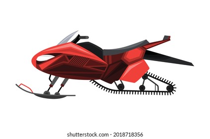 Winter ride on snowmobile. Motor sled, vehicle for extreme travelling on snow and ice, winter recreation. Vector illustration snow motorcycle on white background