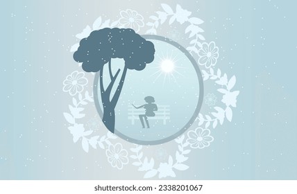  Winter romantic blue watercolor background with abstract flowers. For postcard, invitation, banner.