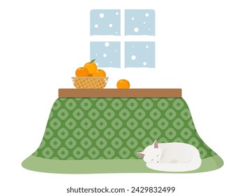 Winter room_kotatsu, mandarin oranges, and cat