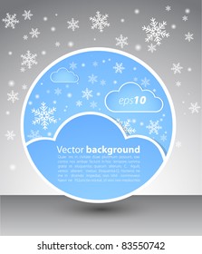 Winter round blank with clouds and snow