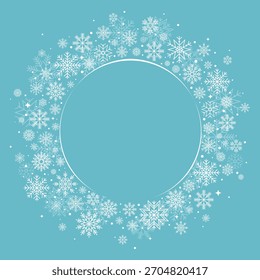 Winter round blank frame wreath background with snowflakes. Vector illustration