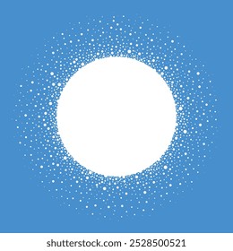 Winter round frame, snow, halftone dots, fading dot effect, vector design