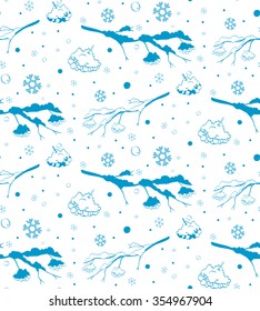 Winter rowan branch. Vector hand drawn seamless pattern